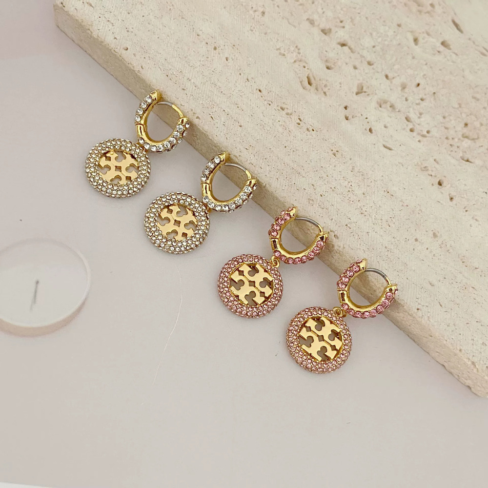 Tory Burch Colorful Inlaid Full Diamond Letter Drop Earrings